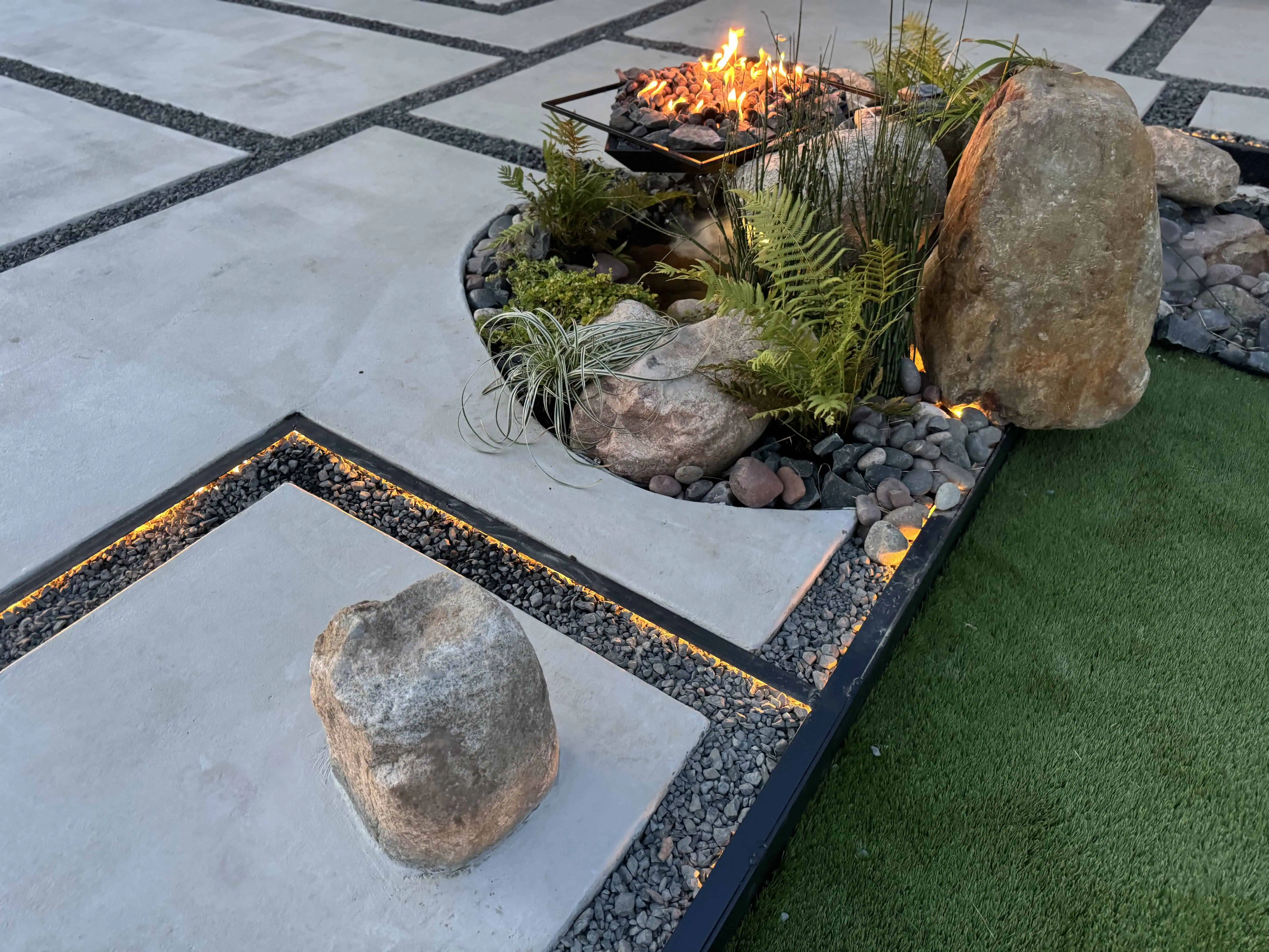 Axehandle — steel terracing, fire pit, xeriscape — Pflugerville TX